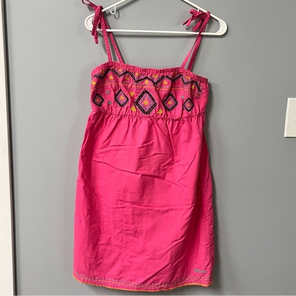 y2k billabong embroidered pink tie straps summer cotton dress sz large - Picture 1 of 10